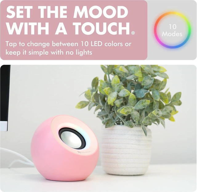 Alt view image 4 of 7 - Pink Computer Speakers for Desktop PC with RGB Lighting, Bluetooth, USB, and AUX - Triple Mode Connection, Dual 2.25" Drivers for Work and Play, Bluetooth Desktop Speakers for PC - Pink