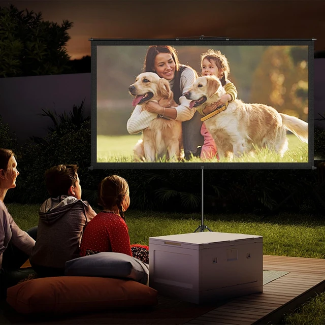 Alt view image 2 of 7 - Projector Screen with Tripod Stand, Indoor Movie Screen, 80 in Portable Projection Screen, 16:9, 4K Display Washable Mobile Polyester Fabric Projector Screen for Backyard, Home Theater