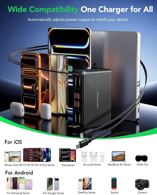 Alt view image 5 of 7 - 8-in-1 Retractable Charging Station for Multiple Devices, USB-C GaN Hub