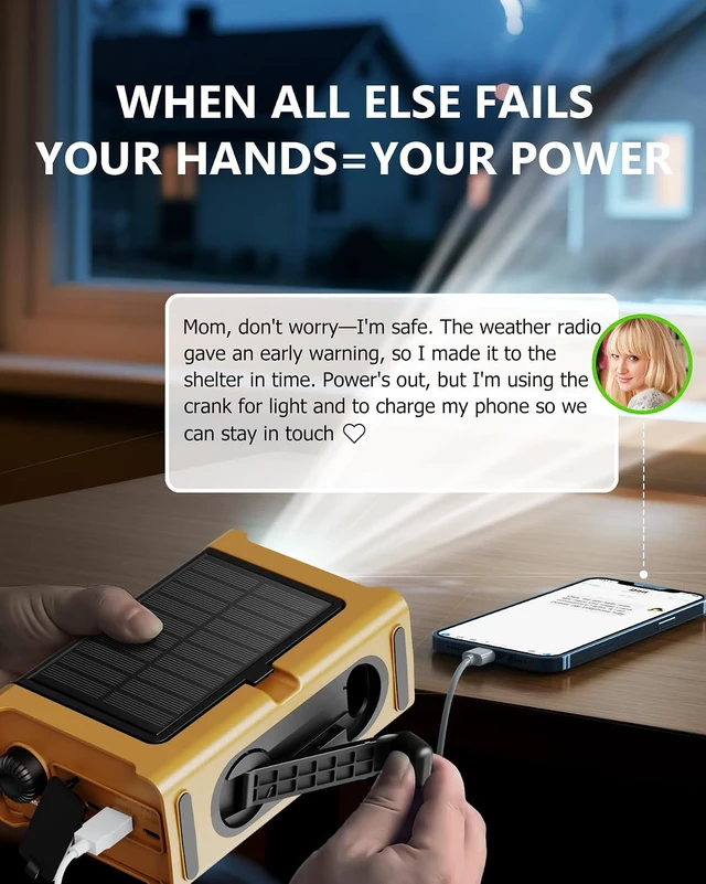 Alt view image 3 of 7 - Emergency Weather Radio with Large Solar Panel, Efficient Hand Crank