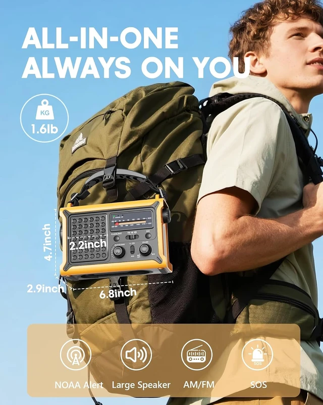Alt view image 6 of 7 - Emergency Weather Radio with Large Solar Panel, Efficient Hand Crank