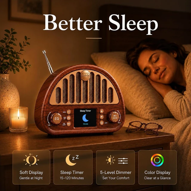 Alt view image 7 of 7 - Retro Alarm Clock Radio with Bluetooth, Dual Alarms and NOAA Weather Alert