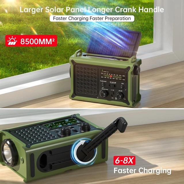 Alt view image 3 of 7 - 12000mAh/44400mWh Emergency Radio, NOAA Weather Radio, Hand Crank & Solar