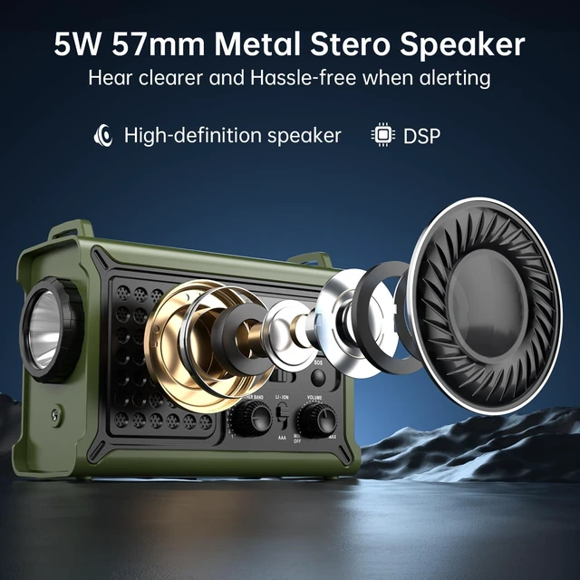 Alt view image 4 of 7 - 12000mAh/44400mWh Emergency Radio, NOAA Weather Radio, Hand Crank & Solar