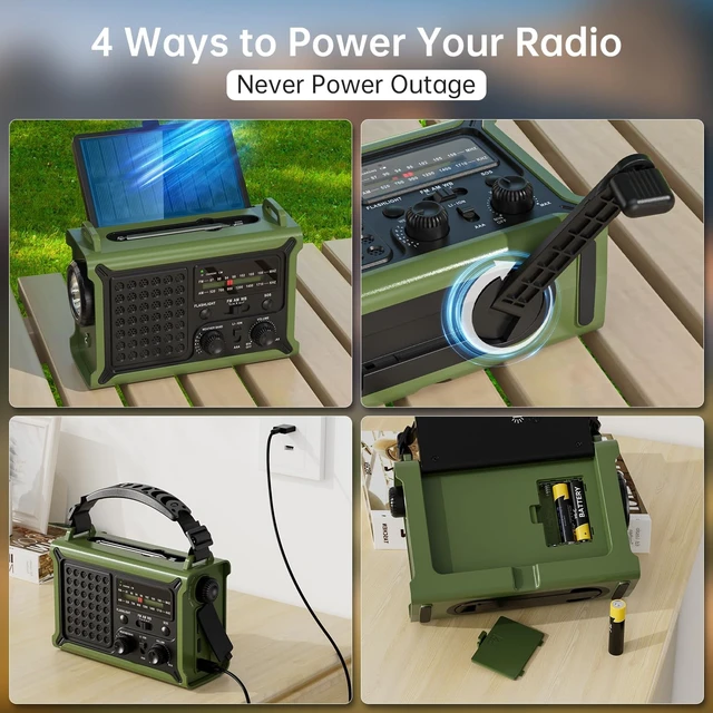 Alt view image 6 of 7 - 12000mAh/44400mWh Emergency Radio, NOAA Weather Radio, Hand Crank & Solar