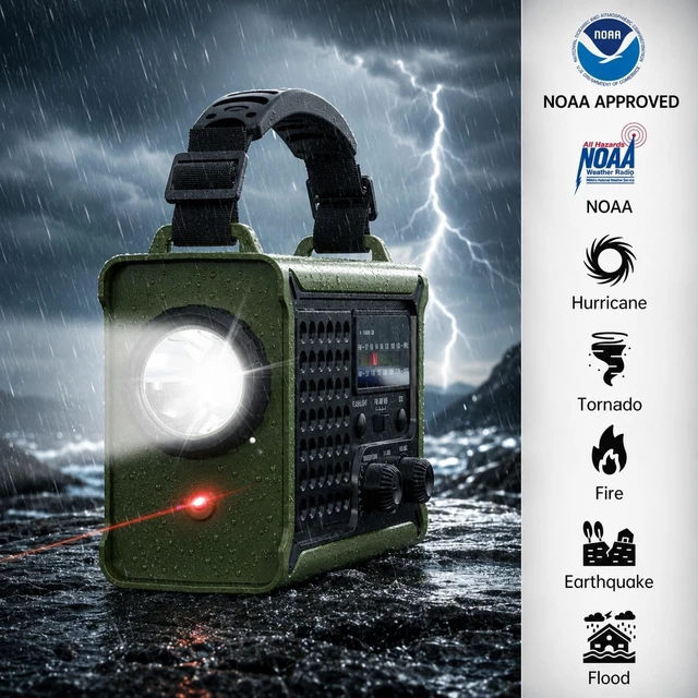 Alt view image 7 of 7 - 12000mAh/44400mWh Emergency Radio, NOAA Weather Radio, Hand Crank & Solar