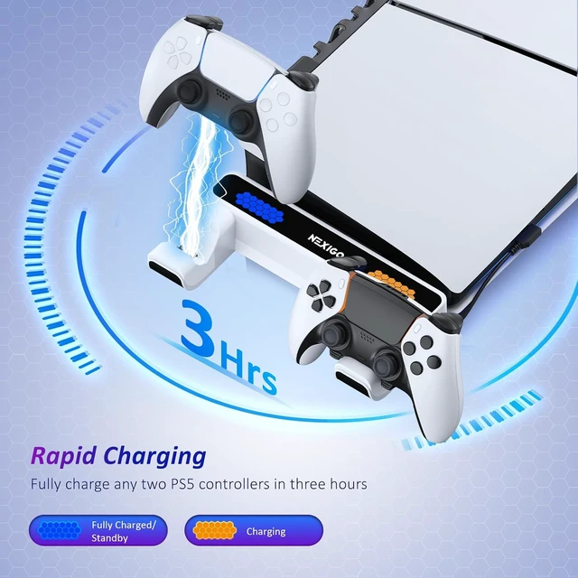Alt view image 4 of 7 - Slim Horizontal Stand for PS5 with Charging Station for Dual_Sense&Dual_Sense Edge Controllers,Silent Cooling Fan w/Intelligent Temperature Control, LED Indicators, White