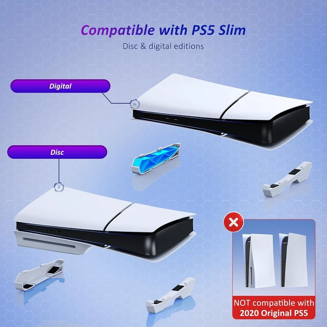 Alt view image 7 of 7 - Slim Horizontal Stand for PS5 with Charging Station for Dual_Sense&Dual_Sense Edge Controllers,Silent Cooling Fan w/Intelligent Temperature Control, LED Indicators, White