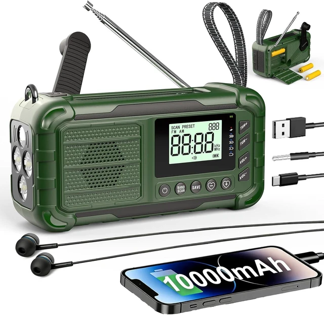 Main image of Emergency NOAA Weather Radio, 10000mAh, Solar Hand Crank Radio with AM/FM