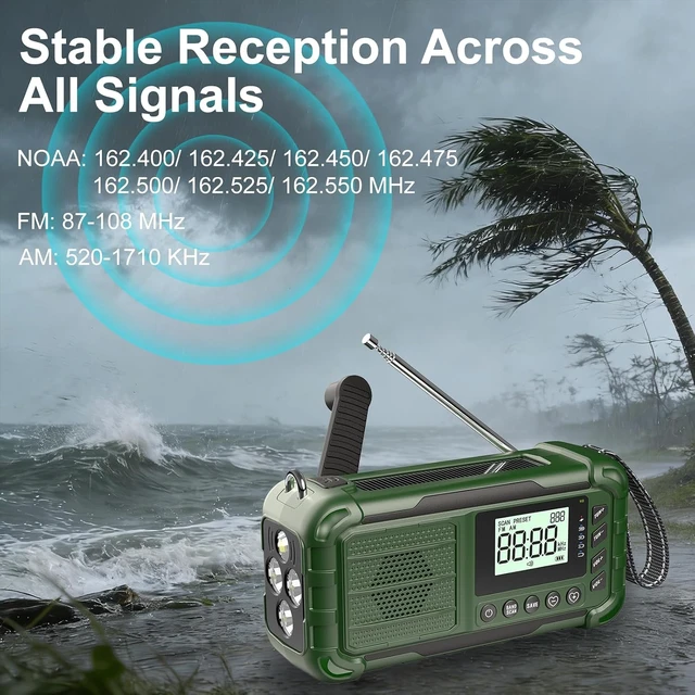 Alt view image 3 of 6 - Emergency NOAA Weather Radio, 10000mAh, Solar Hand Crank Radio with AM/FM