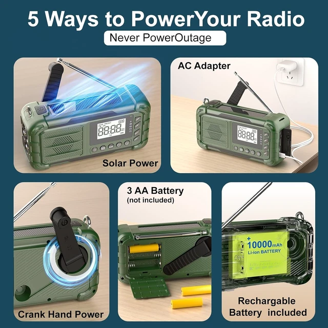 Alt view image 4 of 6 - Emergency NOAA Weather Radio, 10000mAh, Solar Hand Crank Radio with AM/FM