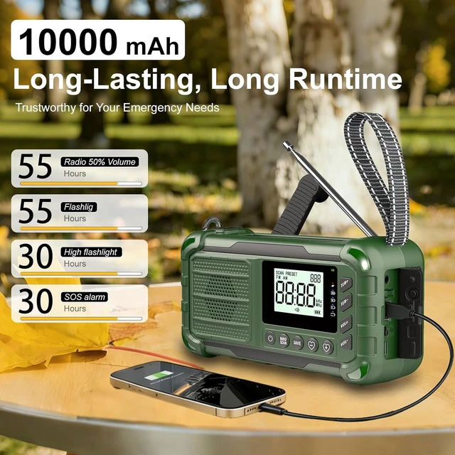 Alt view image 6 of 6 - Emergency NOAA Weather Radio, 10000mAh, Solar Hand Crank Radio with AM/FM