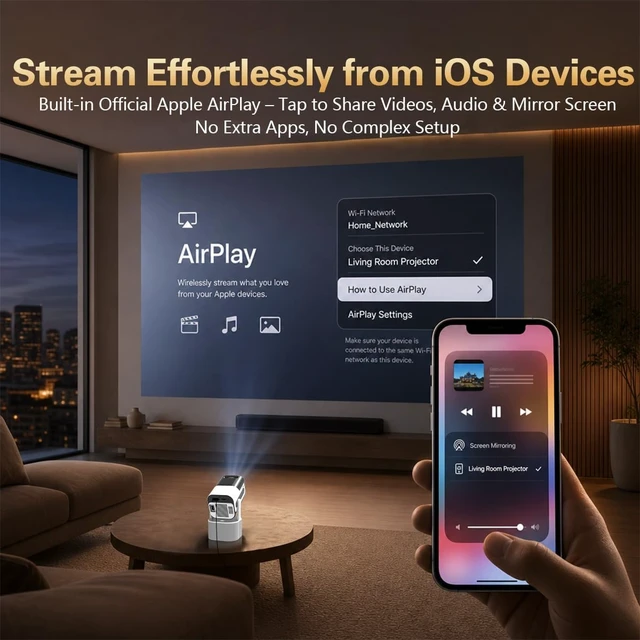 Alt view image 3 of 7 - Projector with WiFi and Bluetooth, Projector for Bedroom/Outdoor