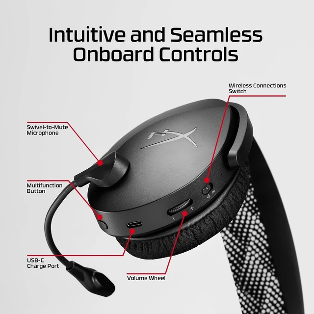 Alt view image 2 of 7 - Cloud Jet Dual Wireless Gaming Headset, 2.4GHz dongle, Bluetooth 5.3, PC, PS5, Mobile, USB-A Black