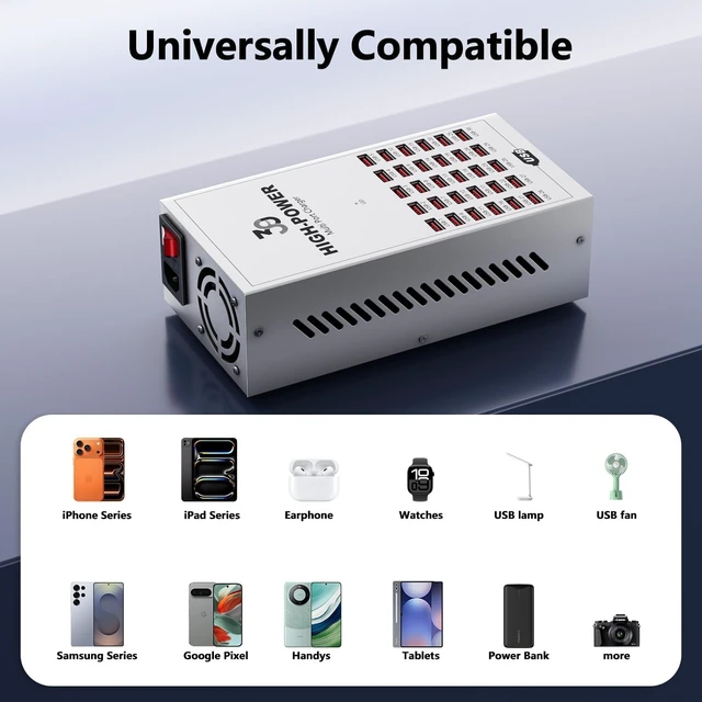 Alt view image 7 of 7 - 200W 30 Port Multiple USB Charging Station, Multiple Phone Charger Station with Intelligent Protection, Desktop Multi Port USB Hub for School/Hotel/Travel/Shop, Compatible with iPhone/ipad/Tablet