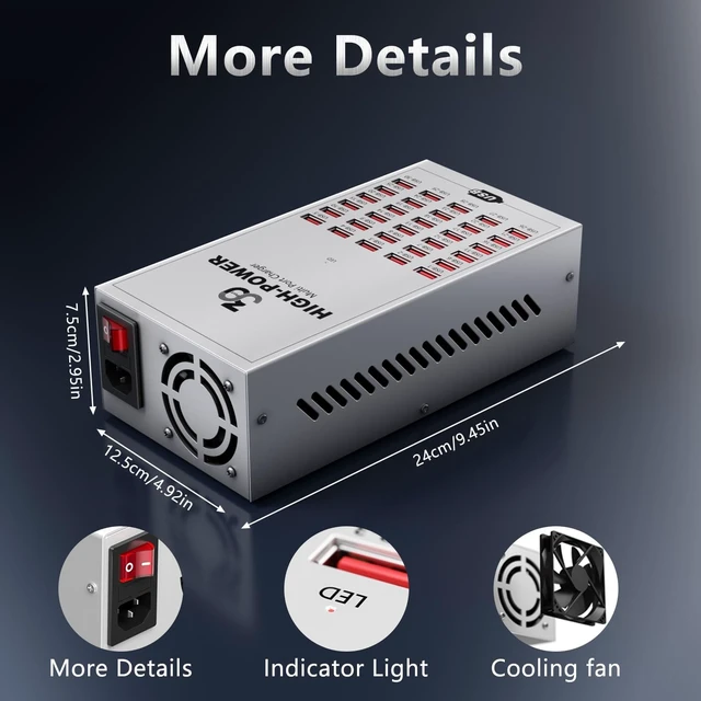 Alt view image 2 of 7 - 200W 30 Port Multiple USB Charging Station, Multiple Phone Charger Station with Intelligent Protection, Desktop Multi Port USB Hub for School/Hotel/Travel/Shop, Compatible with iPhone/ipad/Tablet