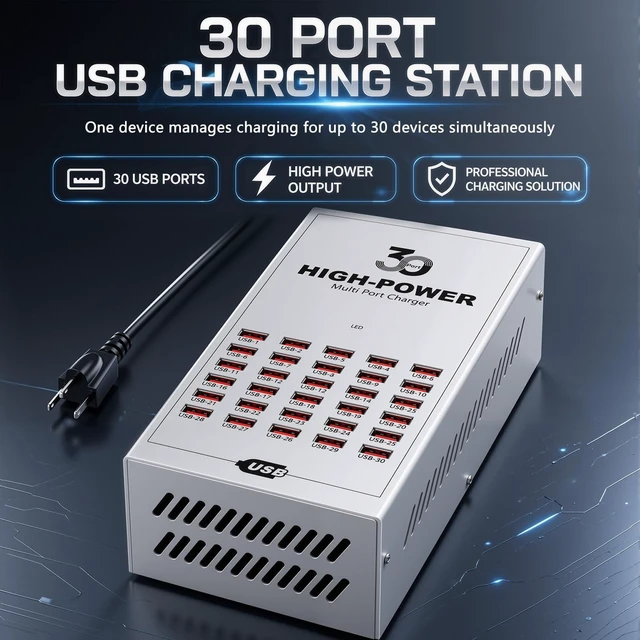 Alt view image 3 of 7 - 200W 30 Port Multiple USB Charging Station, Multiple Phone Charger Station with Intelligent Protection, Desktop Multi Port USB Hub for School/Hotel/Travel/Shop, Compatible with iPhone/ipad/Tablet