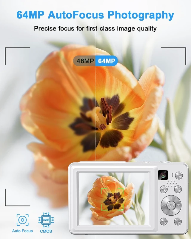 Alt view image 2 of 7 - 4K Digital Camera Point and Shoot with Selfie Lens and 32G Card, White