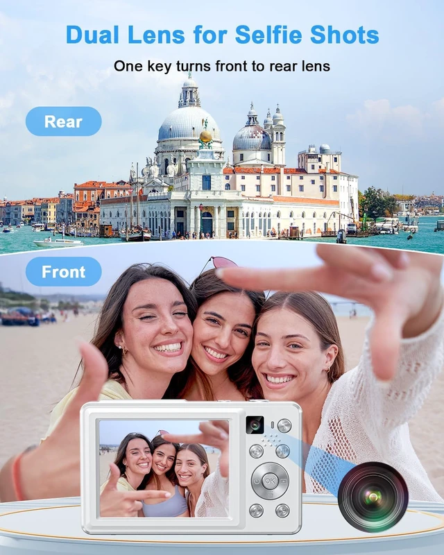 Alt view image 4 of 7 - 4K Digital Camera Point and Shoot with Selfie Lens and 32G Card, White