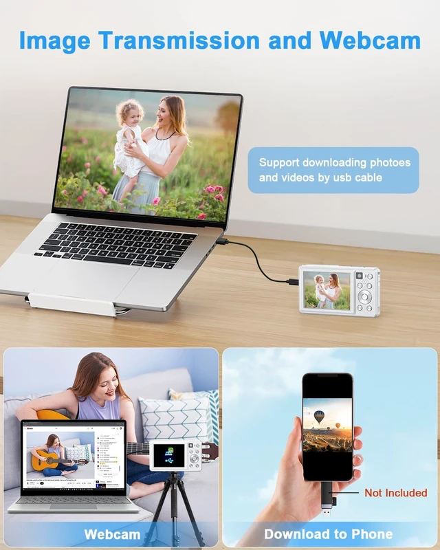 Alt view image 7 of 7 - 4K Digital Camera Point and Shoot with Selfie Lens and 32G Card, White