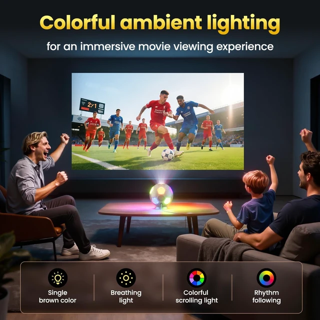 Alt view image 2 of 7 - 2026 New 4K Projector with WiFi and Bluetooth, Built-in Apps Movie with Auto Electric Focus & Keystone,soccer led Proyector with speaker for Indoor/Outdoor, Compatible with Phone/TV Stick/PC/PS5