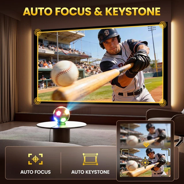 Alt view image 5 of 7 - 2026 New 4K Projector with WiFi and Bluetooth, Built-in Apps Movie with Auto Electric Focus & Keystone,soccer led Proyector with speaker for Indoor/Outdoor, Compatible with Phone/TV Stick/PC/PS5