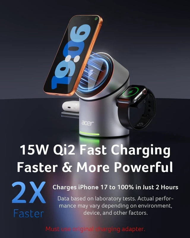 Alt view image 2 of 7 - 3 in 1 Wireless Charging Station for , Strong Magnetic Charger for iPhone, Magesafe Charger, Fast Charger Stand Compatible with iPhone 17, Watch, AirPods (Non-Battery, with Adapter)