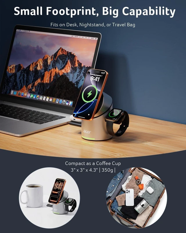 Alt view image 3 of 7 - 3 in 1 Wireless Charging Station for , Strong Magnetic Charger for iPhone, Magesafe Charger, Fast Charger Stand Compatible with iPhone 17, Watch, AirPods (Non-Battery, with Adapter)