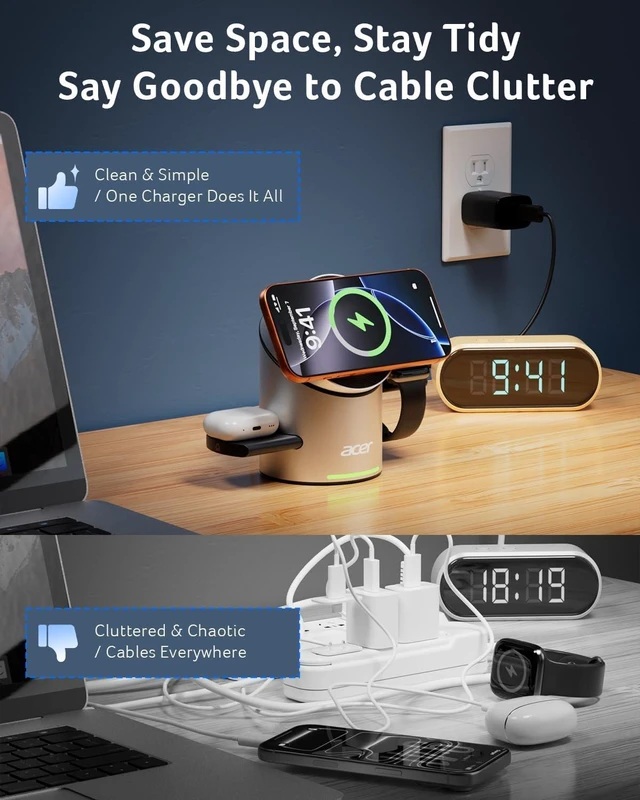 Alt view image 4 of 7 - 3 in 1 Wireless Charging Station for , Strong Magnetic Charger for iPhone, Magesafe Charger, Fast Charger Stand Compatible with iPhone 17, Watch, AirPods (Non-Battery, with Adapter)