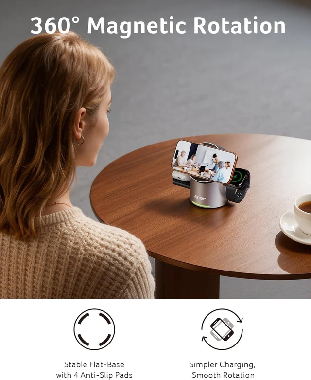 Alt view image 5 of 7 - 3 in 1 Wireless Charging Station for , Strong Magnetic Charger for iPhone, Magesafe Charger, Fast Charger Stand Compatible with iPhone 17, Watch, AirPods (Non-Battery, with Adapter)