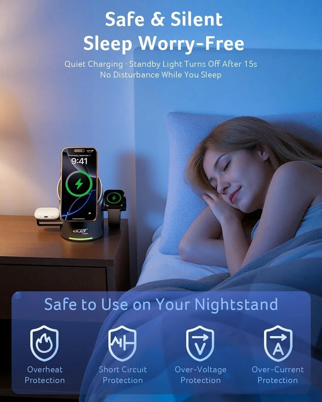 Alt view image 6 of 7 - 3 in 1 Wireless Charging Station for , Strong Magnetic Charger for iPhone, Magesafe Charger, Fast Charger Stand Compatible with iPhone 17, Watch, AirPods (Non-Battery, with Adapter)
