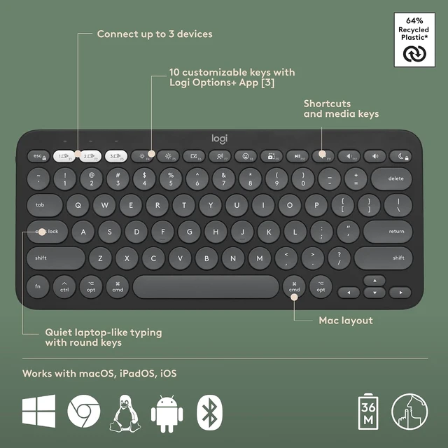 Alt view image 6 of 7 - Pebble 2 Compact Wireless Keyboard & Mouse for Mac, iPad, Graphite