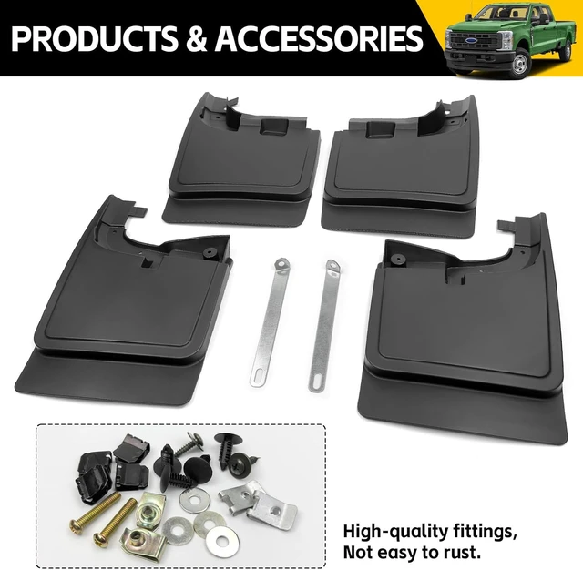 Alt view image 7 of 7 - Mud Flaps for 2017-2026 Ford F-250/F-350 Super Duty Without OEM Fender Flares (Single Rear Wheels), No Drill Splash Guards Front & Rear Truck Mud Guards Accessories Set(4pcs)