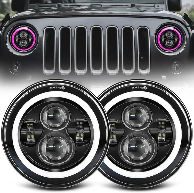 Main image of 7 inch Led Headlights Round Pink Purple Halo led H6024 Headlight With Hi/Lo Beam DRL Amber Turn Signal Compatible With Jeep Wrangler JK TJ CJ LJ Compatible With Chevy Ford GMC Dodge&Mazda ect