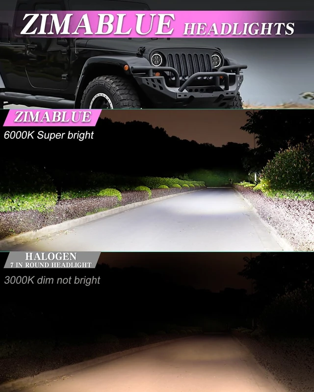 Alt view image 2 of 7 - 7 inch Led Headlights Round Pink Purple Halo led H6024 Headlight With Hi/Lo Beam DRL Amber Turn Signal Compatible With Jeep Wrangler JK TJ CJ LJ Compatible With Chevy Ford GMC Dodge&Mazda ect