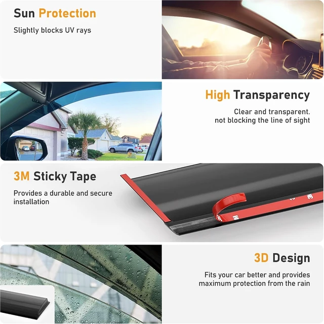 Alt view image 4 of 7 - Shatterproof Taped-On Window Deflectors for Honda HR-V 2023-2026 with Black Trim, Rain Guards, Window Visors for Car, Vent Deflector, 4pcs