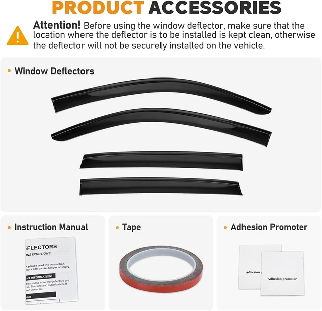 Alt view image 7 of 7 - Shatterproof Taped-On Window Deflectors for Honda HR-V 2023-2026 with Black Trim, Rain Guards, Window Visors for Car, Vent Deflector, 4pcs