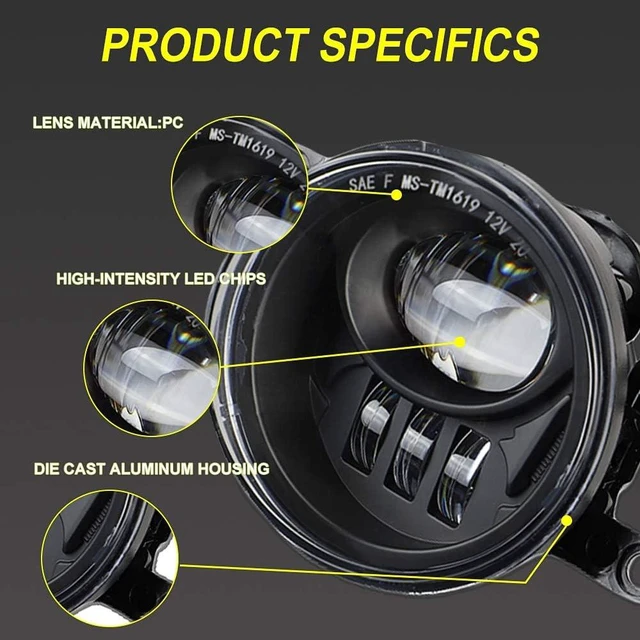 Alt view image 5 of 7 - LED Fog Lights Compatible With 2016-2022 Tacoma, 2014-2022 Runner, 2014-2019 Tundra, Accessories Truck Driving Lamps Assembly Replacement w/Bracket 2 pcs (Black)
