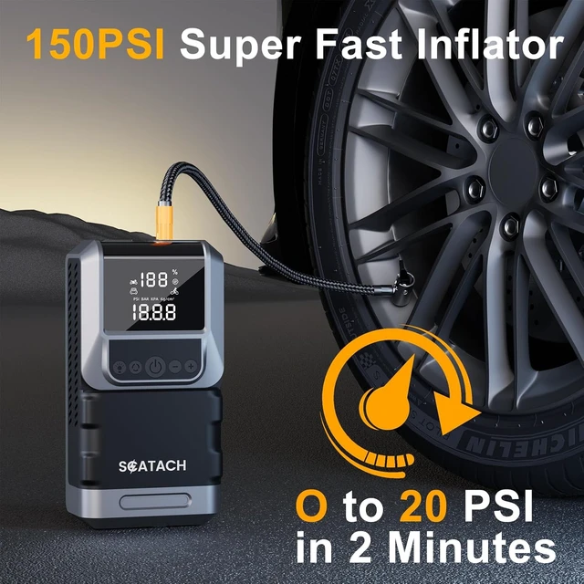 Alt view image 3 of 7 - Jump Starter with Air Compressor, 6000A 150PSI Tire Inflator
