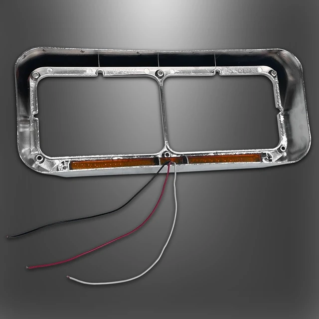 Alt view image 5 of 7 - Headlight Bezels Chrome w/Visor 12" LED Light Strip Replacement for 4x6 Lights Kenworth T400 T600 T800 W900B W900L Peterbilt 378 379 Western Star 4900 Freightliner, Yellow Light