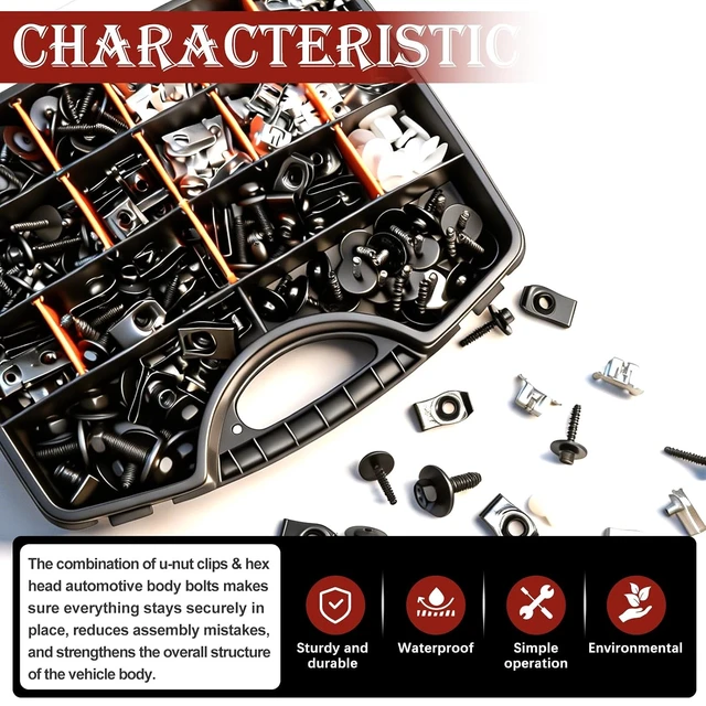 Alt view image 6 of 7 - 260PCS U-Nut Clips & Automotive Body Fender Bolts Kit,for Most Cars Fender,Engine Undertray Cover, Engine Cover & Bumper Fender Liner