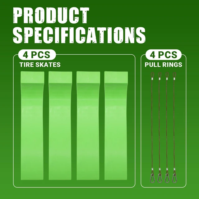 Alt view image 4 of 7 - Heavy-Duty Tire Skates 4 Pack for Tow Truck with Pull Ring, Green