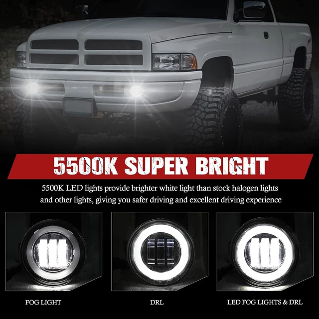 Alt view image 3 of 7 - Dodge Ram LED Fog Lights with Daytime Running Lights Set,1 Pair Clear Lens Fog Lamps Replacement for 1994 1995 1996 1997 1998 1999 2000 2001 2002 Dodge Ram 1500 2500 3500