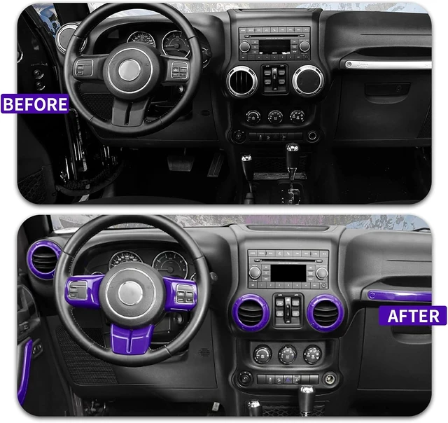 Alt view image 2 of 7 - 18PCS Full Set Interior Trim Kit for Jeep Wrangler JK JKU 2011-2018 4 Door,Center Console Door Handle Side Outlet Cup Holder Gear Cover Trim (Purple)