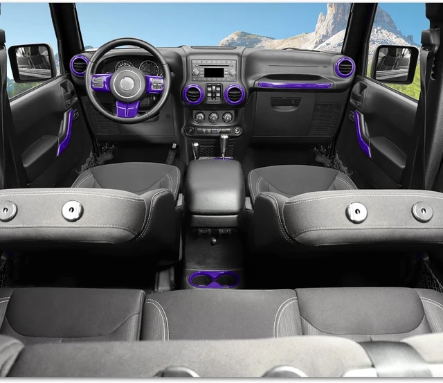 Alt view image 7 of 7 - 18PCS Full Set Interior Trim Kit for Jeep Wrangler JK JKU 2011-2018 4 Door,Center Console Door Handle Side Outlet Cup Holder Gear Cover Trim (Purple)