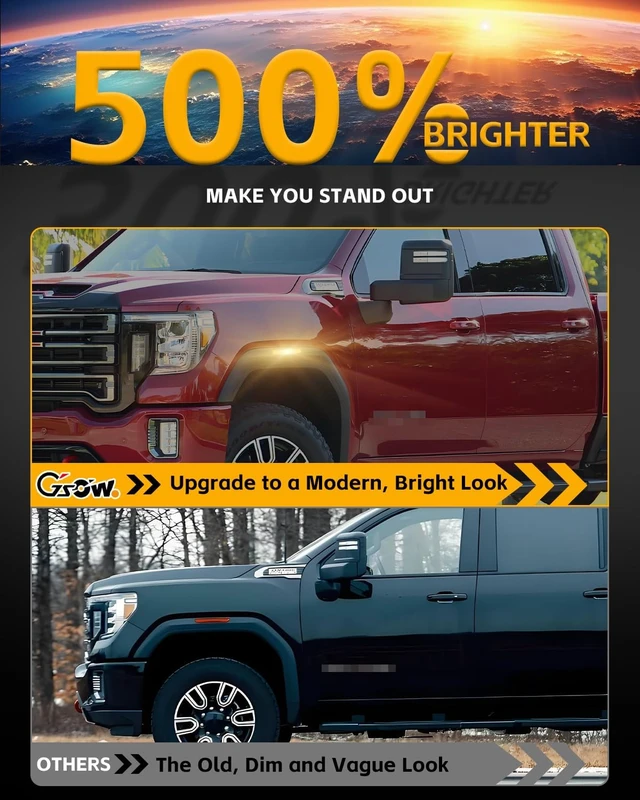 Alt view image 2 of 7 - 4 PCS Smoked LED Side Marker Light for Sierra 2500HD 3500HD 2020-2024, Full LED Strip Amber Front & Amber Rear Bumper Light, Pickup Truck Fender Driver Passenger Sidemarker Lamps, Car Accessory