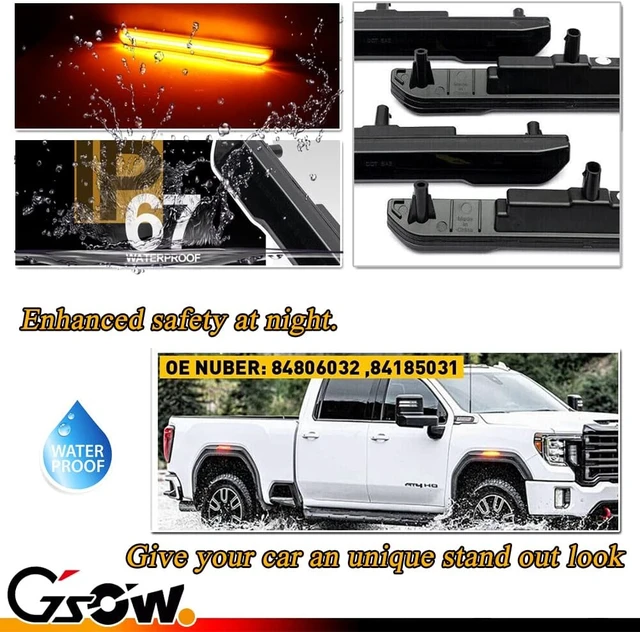 Alt view image 5 of 7 - 4 PCS Smoked LED Side Marker Light for Sierra 2500HD 3500HD 2020-2024, Full LED Strip Amber Front & Amber Rear Bumper Light, Pickup Truck Fender Driver Passenger Sidemarker Lamps, Car Accessory