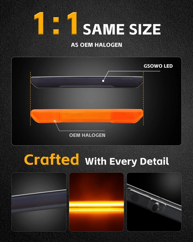 Alt view image 6 of 7 - 4 PCS Smoked LED Side Marker Light for Sierra 2500HD 3500HD 2020-2024, Full LED Strip Amber Front & Amber Rear Bumper Light, Pickup Truck Fender Driver Passenger Sidemarker Lamps, Car Accessory