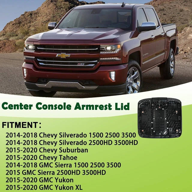 Alt view image 3 of 7 - Center Console Armrest Lid w/o Steel Bracket Black Compatible with 2014-2020 Chevrolet Chevy Avalanche Silverado Suburban Tahoe GMC Sierra Yukon XL Replaces 0227083AA
