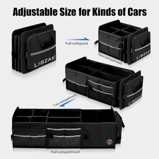 Alt view image 3 of 7 - LIBZAKI Oversize 4 in 1 Car Trunk Storage Organizer, Multi Compartment Collapsible Trunk Storage Box with Cooler Bag for Car Truck SUV-Black